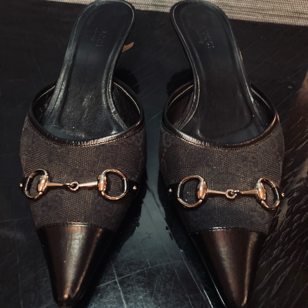 Gucci Black Canvas Horsebit Mule Size 6.5